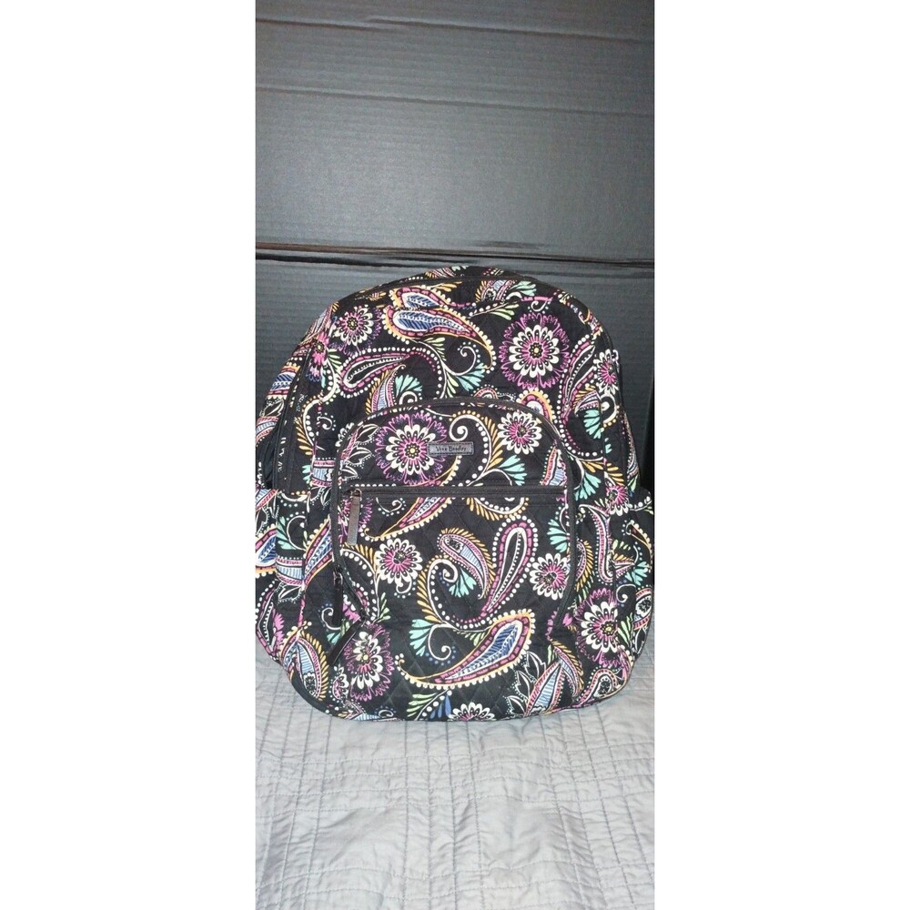 Vera Bradley Backpack Paisley Floral Black/Multicolor Zip